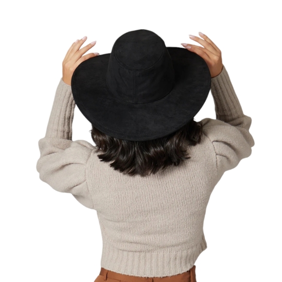 New San Diego Hat Co. FAUX Black Suede Fedora Lightweight Floppy Adjustable Hat - Picture 5 of 10